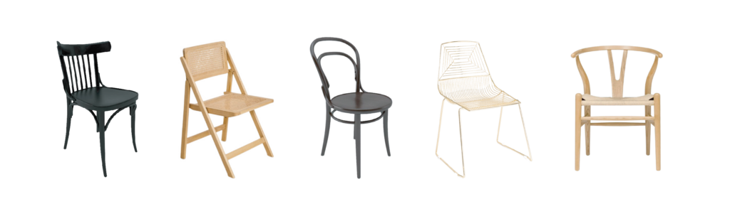 five chairs on a white background