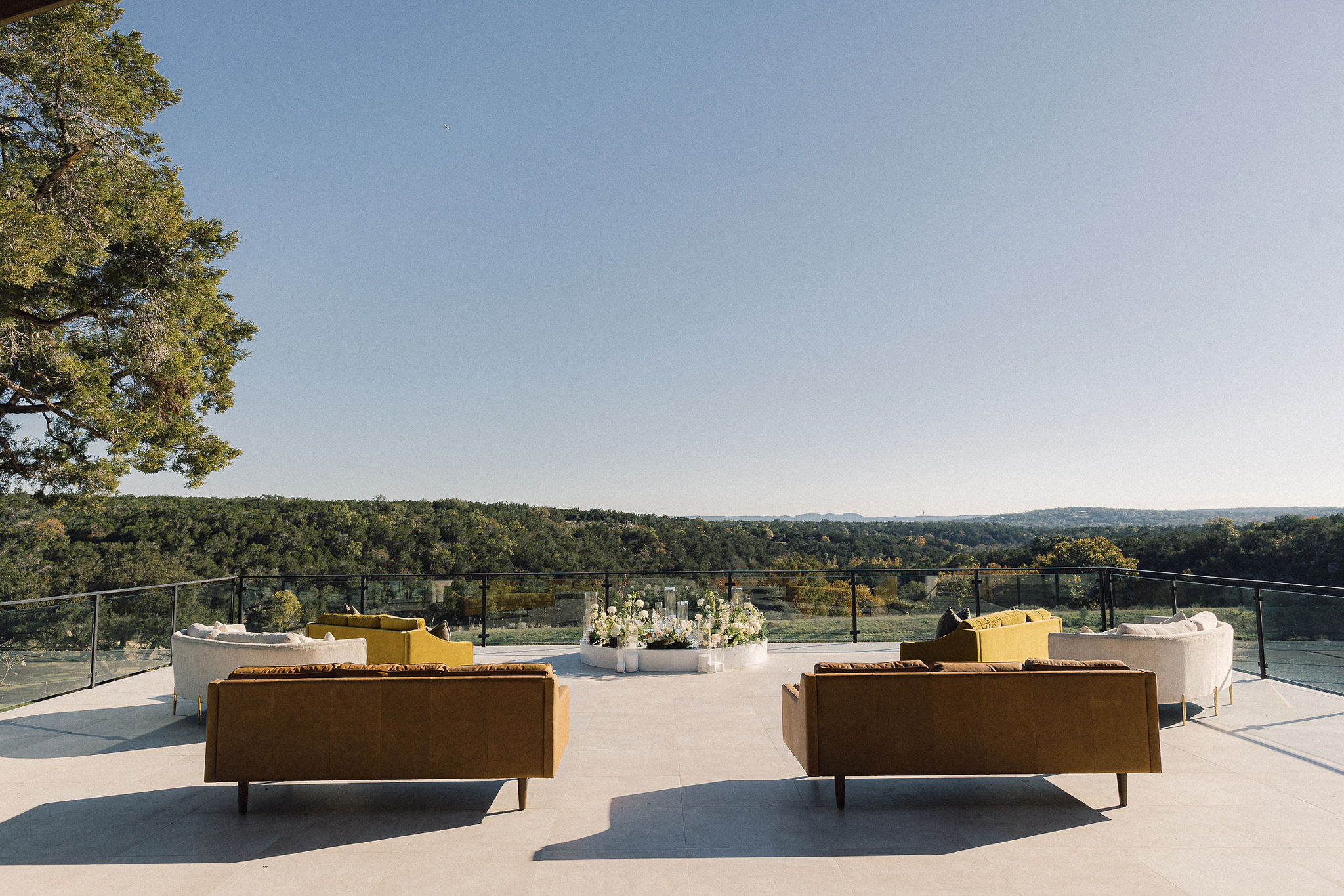 a view of Texas Hill Country from a wedding venue in the area