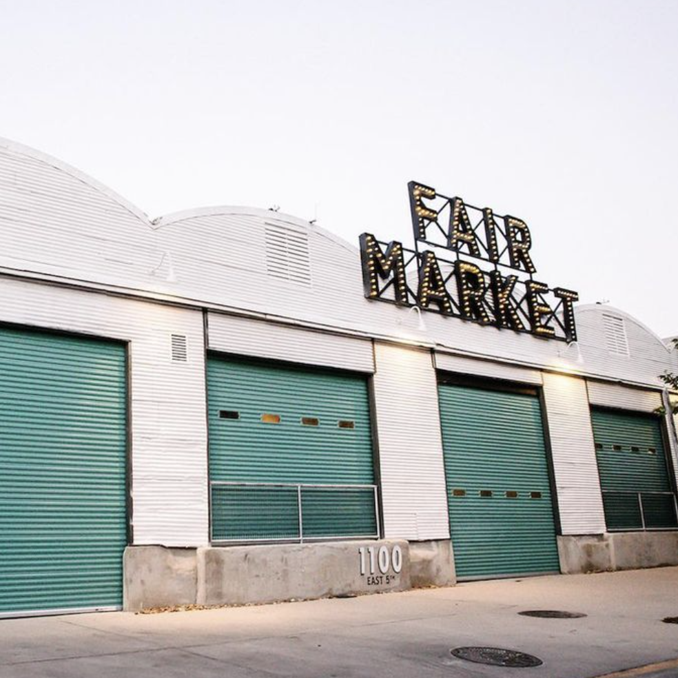 exterior of Fair Market, a converted warehouse used as a corporate event space in Austin